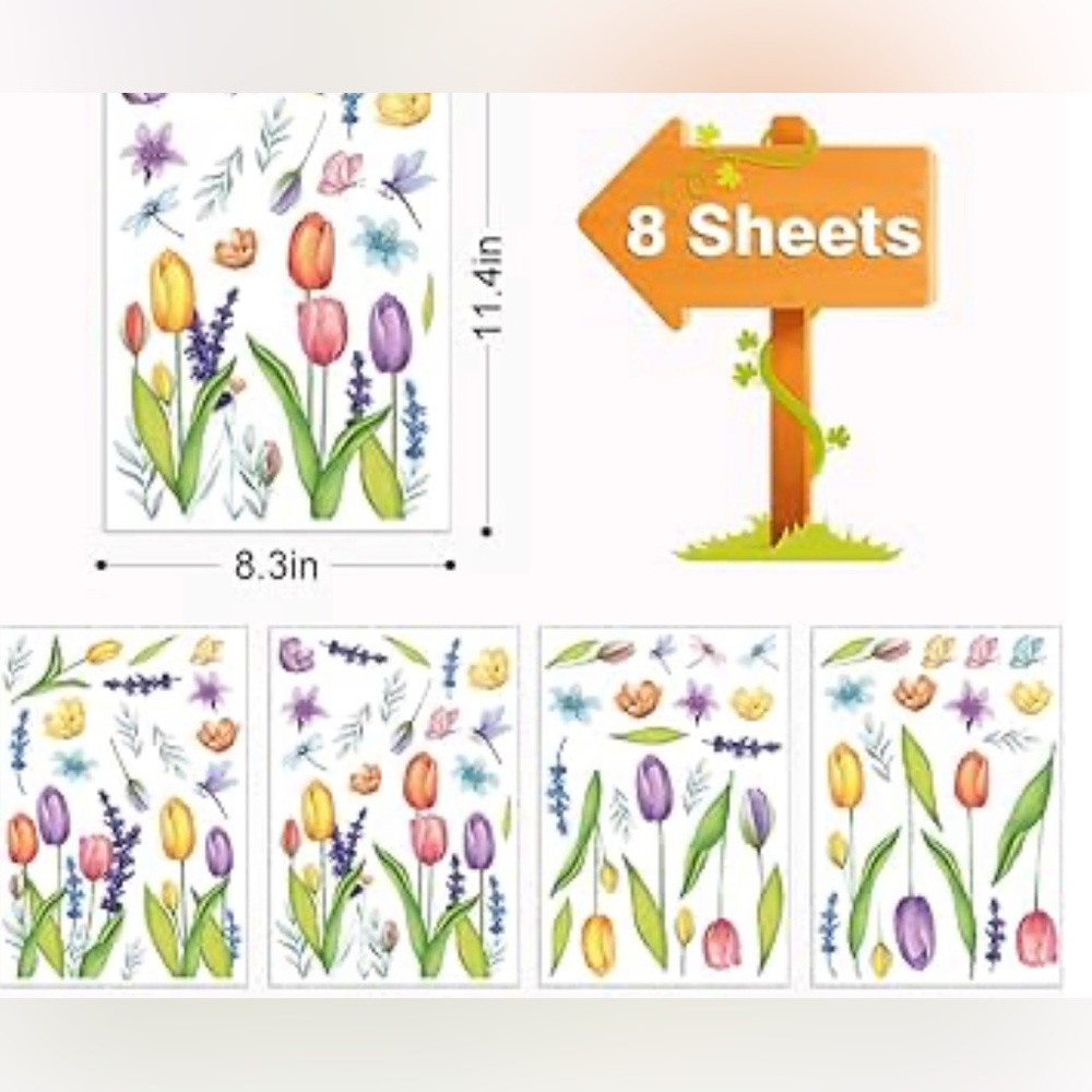 NWT Spring Window Clings,Colorful Flower Static Window Stickers for Spring Decor - Picture 7 of 7